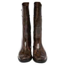 Pre Owned Dolce & Gabbana Brown Leopard Print Rubber Mid Rain Boots Size 38