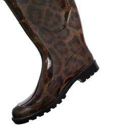 Pre Owned Dolce & Gabbana Brown Leopard Print Rubber Mid Rain Boots Size 38
