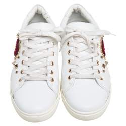 Pre Owned Dolce & Gabbana White  Leather Embellished Portofino Sneakers Size 40.5