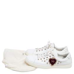 Pre Owned Dolce & Gabbana White  Leather Embellished Portofino Sneakers Size 40.5