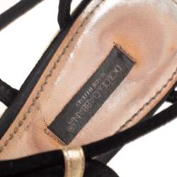 Pre Owned Dolce & Gabbana Gold/Black Suede and Leather Wedge Sandals Size 38