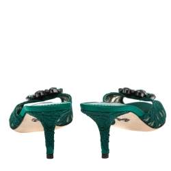 Pre Owned Dolce & Gabbana Green  Lace And Mesh  Crystal Embellished Slide Sandals Size 38