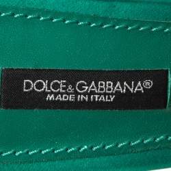 Pre Owned Dolce & Gabbana Green  Lace And Mesh  Crystal Embellished Slide Sandals Size 38