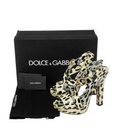 Pre Owned Dolce & Gabbana Yellow/Black Animal Print Patent Leather Cross Strap Platform Sandals Size 39