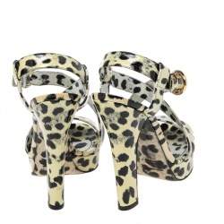 Pre Owned Dolce & Gabbana Yellow/Black Animal Print Patent Leather Cross Strap Platform Sandals Size 39
