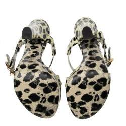 Pre Owned Dolce & Gabbana Yellow/Black Animal Print Patent Leather Cross Strap Platform Sandals Size 39