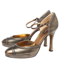 Pre Owned Dolce & Gabbana Bronze Leather Mary Jane D'orsay Pumps Size 39