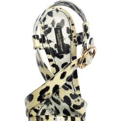 Dolce & Gabbana Yellow/Black Animal Print Patent Leather Cross Strap Platform Sandals Size 38.5