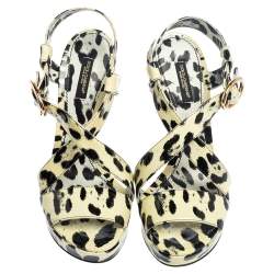 Dolce & Gabbana Yellow/Black Animal Print Patent Leather Cross Strap Platform Sandals Size 38.5