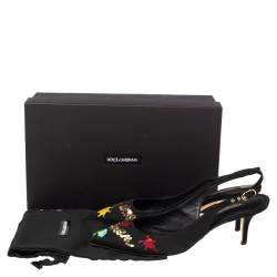Pre Owned Dolce & Gabbana Black Canvas Embroidered Sequinned Slingback Pumps Size 39