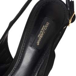 Pre Owned Dolce & Gabbana Black Canvas Embroidered Sequinned Slingback Pumps Size 39