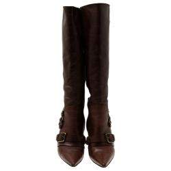 Dolce & Gabbana Brown Leather Buckle Detail Tall Pointed Boots Size 37