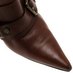 Dolce & Gabbana Brown Leather Buckle Detail Tall Pointed Boots Size 37