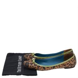 Dolce & Gabbana Brown/Green Leopard Print Coated Canvas And Patent Leather Ballet Flats Size 40