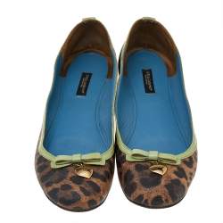 Dolce & Gabbana Brown/Green Leopard Print Coated Canvas And Patent Leather Ballet Flats Size 40