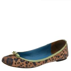 Dolce & Gabbana Brown/Green Leopard Print Coated Canvas And Patent Leather Ballet Flats Size 40