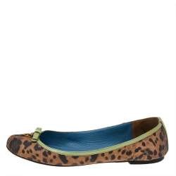 Dolce & Gabbana Brown/Green Leopard Print Coated Canvas And Patent Leather Ballet Flats Size 40