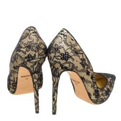 مملوكة مسبقًا حذاء كعب عالي دولتشي أند غابانا دانتيل شانتيلي أسود وغليتر ذهبي ميتاليك مقدمة مدببة مقاس 38.5