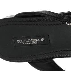 Pre Owned Dolce & Gabbana Black Leather Crystal Embellished Thong Flat Sandals Size 36.5