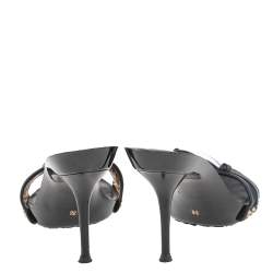 مملوكة مسبقًا Dolce & Gabbana Black/Blue Canvas And Leather Slides Size 36