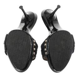 مملوكة مسبقًا Dolce & Gabbana Black/Blue Canvas And Leather Slides Size 36