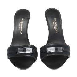 مملوكة مسبقًا Dolce & Gabbana Black/Blue Canvas And Leather Slides Size 36