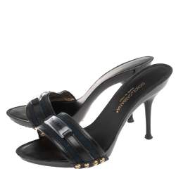 مملوكة مسبقًا Dolce & Gabbana Black/Blue Canvas And Leather Slides Size 36