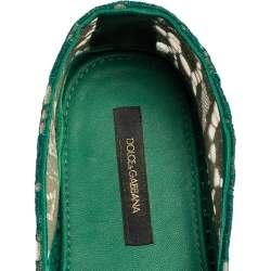 Pre Owned Dolce & Gabbana Green Floral Lace and Mesh Espadrille Flats Size 37