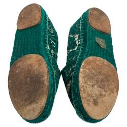 Pre Owned Dolce & Gabbana Green Floral Lace and Mesh Espadrille Flats Size 37