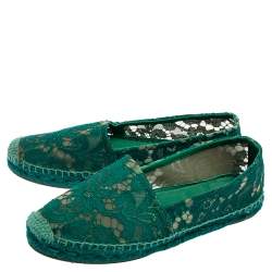 Pre Owned Dolce & Gabbana Green Floral Lace and Mesh Espadrille Flats Size 37