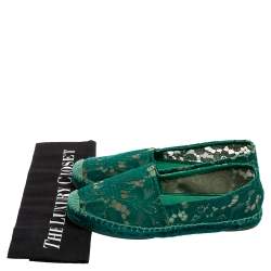 Pre Owned Dolce & Gabbana Green Floral Lace and Mesh Espadrille Flats Size 37