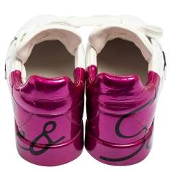 Pre Owned Dolce & Gabbana White/Purple Leather Portofino Low Top Sneakers Size 37.5