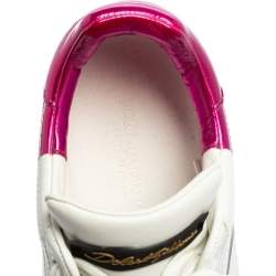 Pre Owned Dolce & Gabbana White/Purple Leather Portofino Low Top Sneakers Size 37.5