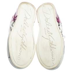 Pre Owned Dolce & Gabbana White/Purple Leather Portofino Low Top Sneakers Size 37.5