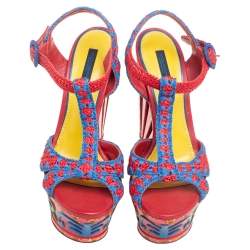 Pre Owned صندل دولتشي أند غابانا نعل روكي سميك طباعة كاريتو رافيا مغزول متعدد الألوان مقاس 40