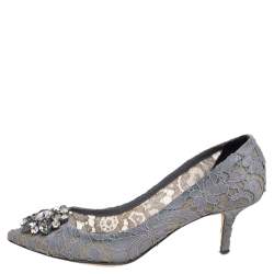 Dolce & Gabbana Lace Bellucci Crystal Embellished Pointed Toe Pumps Size 38