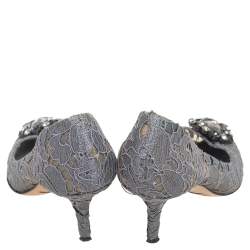 Pre Owned Dolce & Gabbana Lace Bellucci Crystal Embellished Pointed Toe Pumps Size 38