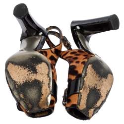 Dolce & Gabbana Brown/Black Leopard Calf Hair and Patent Leather Buckle Slingback Pumps Size 37.5