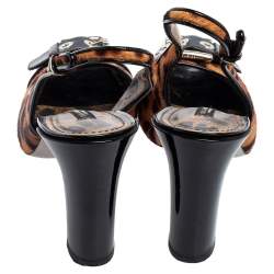 Dolce & Gabbana Brown/Black Leopard Calf Hair and Patent Leather Buckle Slingback Pumps Size 37.5