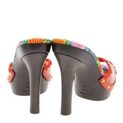Pre Owned Dolce & Gabbana Orange PVC And Raffia Platform Slide Sandals Size 39