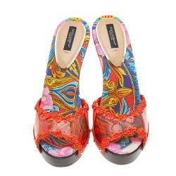 Pre Owned Dolce & Gabbana Orange PVC And Raffia Platform Slide Sandals Size 39