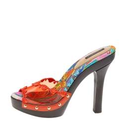 Pre Owned Dolce & Gabbana Orange PVC And Raffia Platform Slide Sandals Size 39