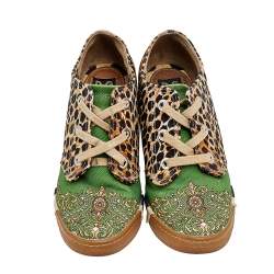 Pre Owned Dolce & Gabbana Multicolor Printed Canvas Wedge Sneakers Size 37