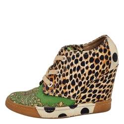 Pre Owned Dolce & Gabbana Multicolor Printed Canvas Wedge Sneakers Size 37