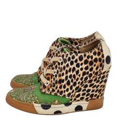 Pre Owned Dolce & Gabbana Multicolor Printed Canvas Wedge Sneakers Size 37