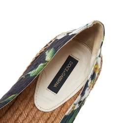 Pre Owned Dolce & Gabbana Multicolor Floral Print Brocade Fabric Espadrille Flats Size 38