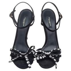 مملوكة مسبقًا Dolce & Gabbana Black Suede  Crystal Embellished  Sandals Size 38