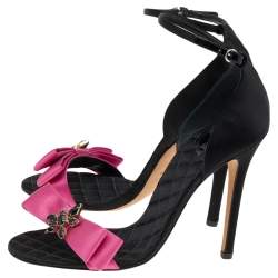 مملوكة مسبقًا D&G Black/Pink Satin Crystal Embellished Ankle Strap Sandals Size 37