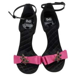 مملوكة مسبقًا D&G Black/Pink Satin Crystal Embellished Ankle Strap Sandals Size 37