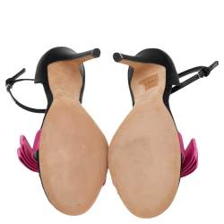 مملوكة مسبقًا D&G Black/Pink Satin Crystal Embellished Ankle Strap Sandals Size 37